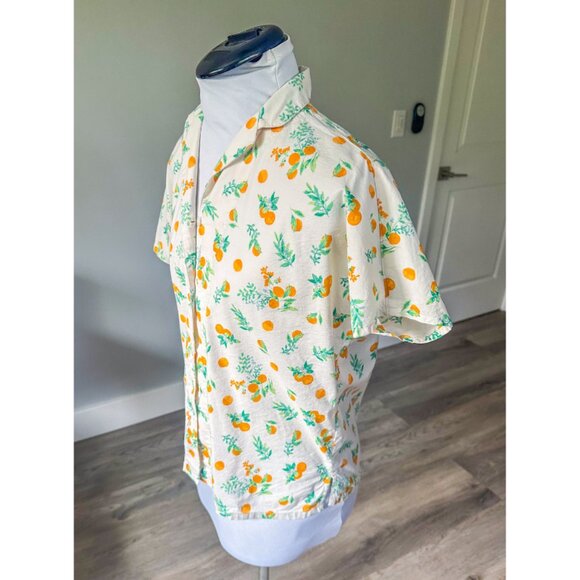 Uniqlo Oranges All-Over Print Short Sleeve Button Up Blouse - Picture 8 of 9